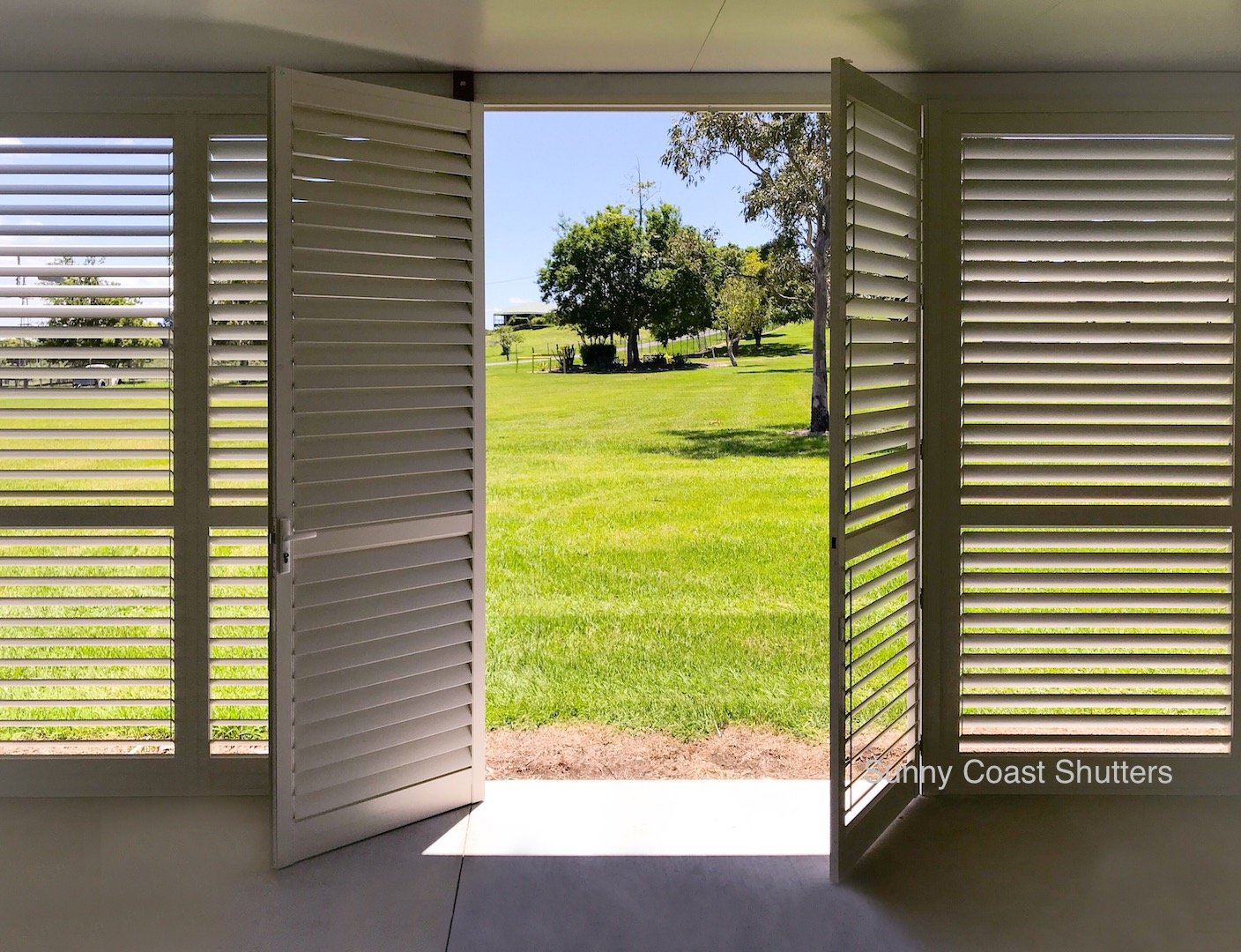 white hinged shutter outdoor & indoor