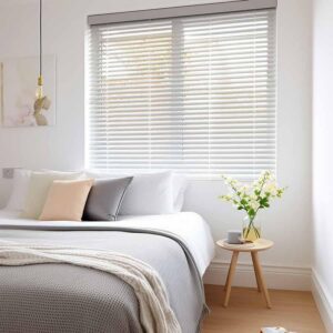 White interior Polymer Venetian Blind in bedroom window